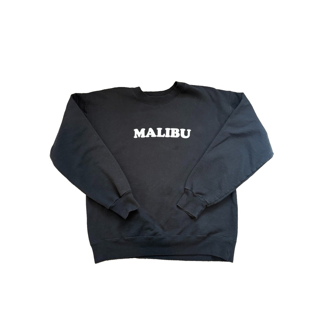 VTG Y2K Hanes Ultimate Cotton PrintPro Mens Medium Black Malibu Graphic Crewneck